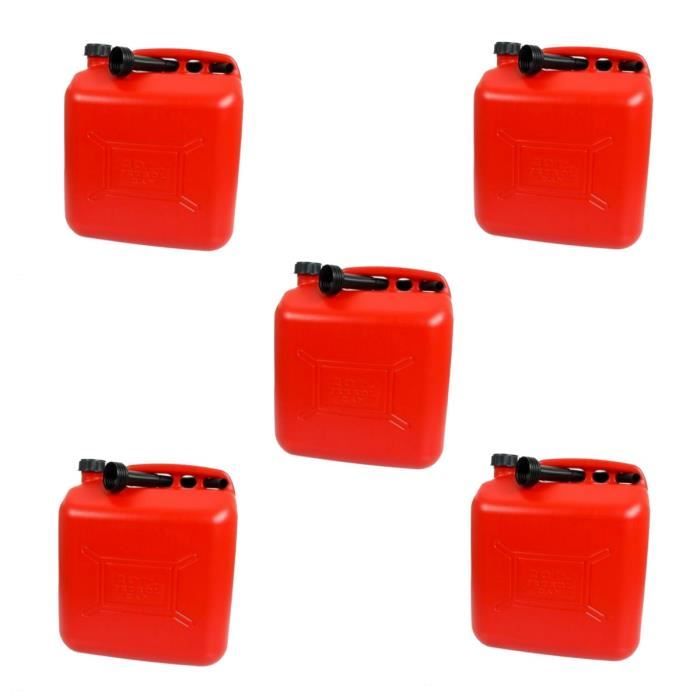 LOT de 5 Jerricans Plastique Rouge IMDIFA pour Hydrocarbures de 20L