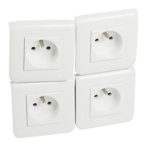LEGRAND Lot de 4 prises de courant avec terre avec plaque blanc