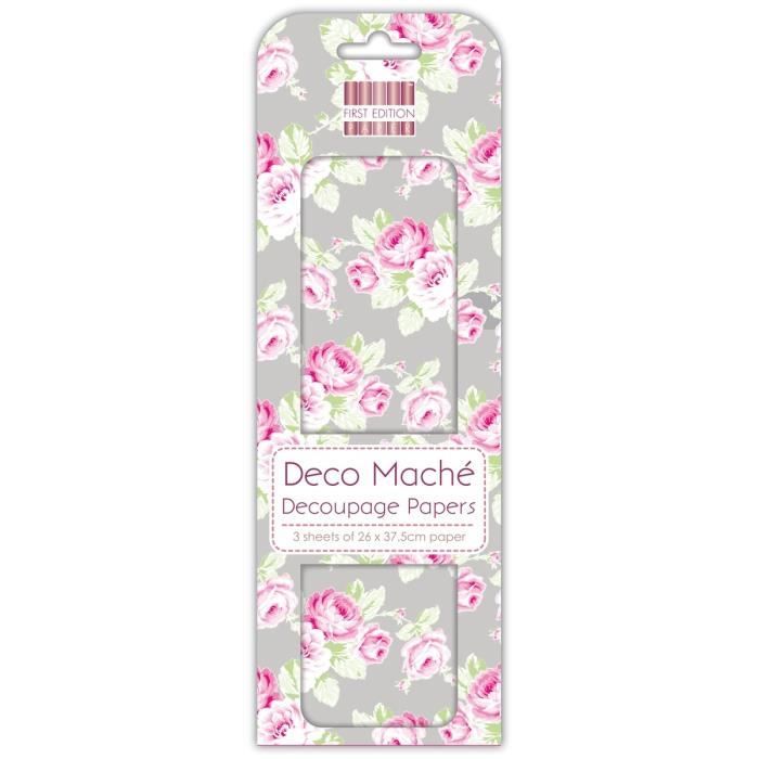 DECO MACHE 3 feuilles de papier découpage Summer Silver Roses