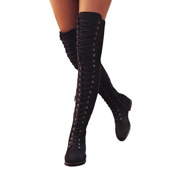 Minetom Femme Sexy Chaud Plat Bottes Hautes Au Gen