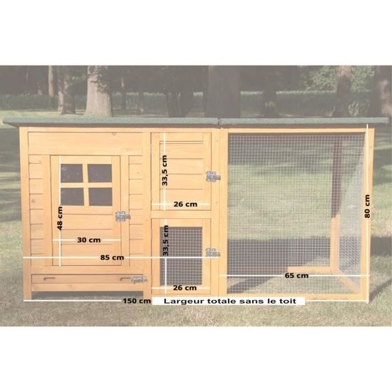 Poulailler En Bois Pour Jardin Extérieure Poules Cage Canard équipé 2 Perches 150 X 80 X 68 Cm Flexi 147 Standard