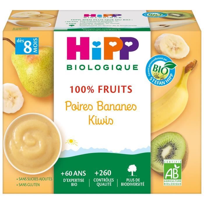 HIPP 100 Fruits 4 x 100 g Poires Bananes Kiwis 8 M