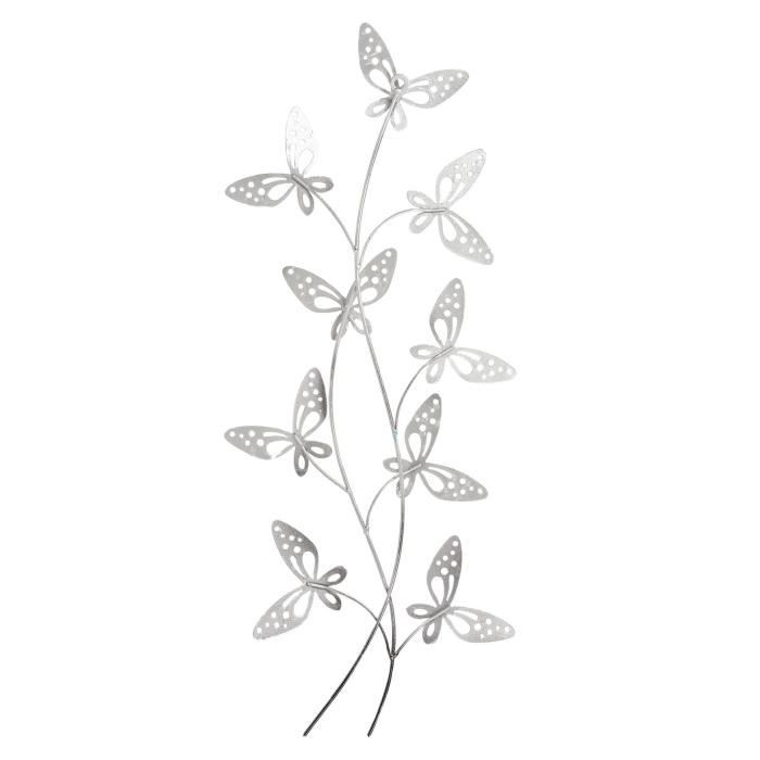 Décoration murale en métal Papillon - Argent et blanc - 26 x 3 x 61 cm