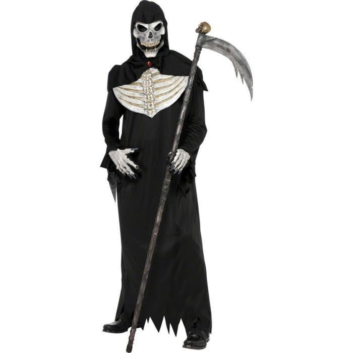 Déguisement Faucheuse Enfant Fluorescent – Costume Squelette Avec Cape, Faux, Masque, Collier, Tatouage – 4-12 Ans