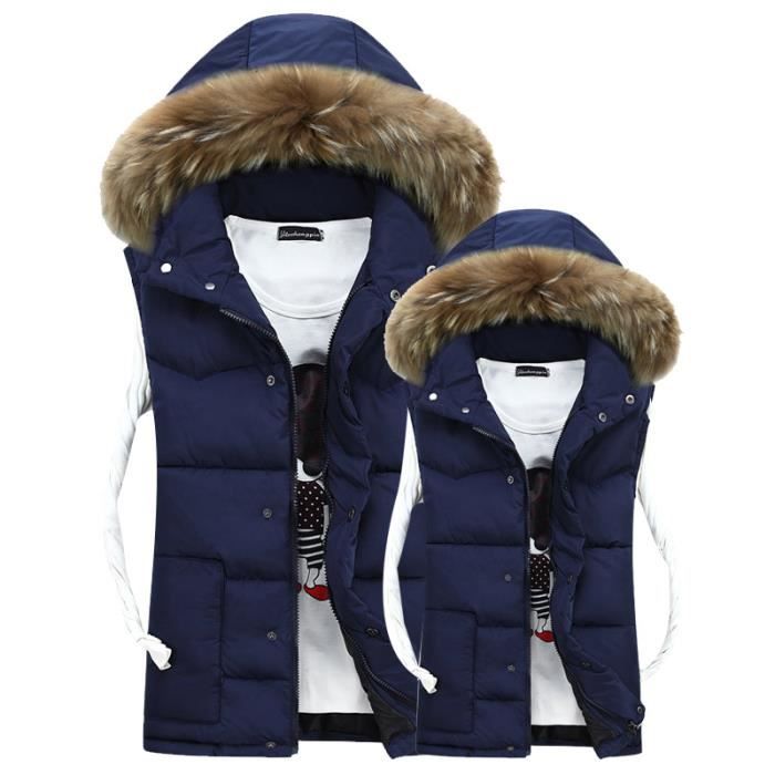 Capuche À Col Hiver Manches Homme Bleu Doudoune Sans En Fausse 4wFqRTP