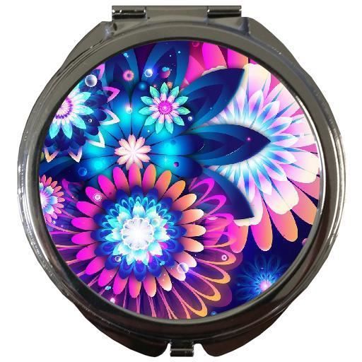 Miroir De Poche Rond Dessin Fleurs Bleu 1383 Achat