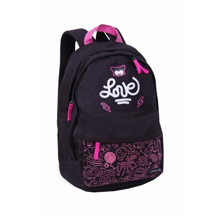 CHACHA Sac à Dos Borne - 1 Compartiment - 6 à 9 ans - Classe primaire et élémentaire - 30cm - Noir - Enfant Flle