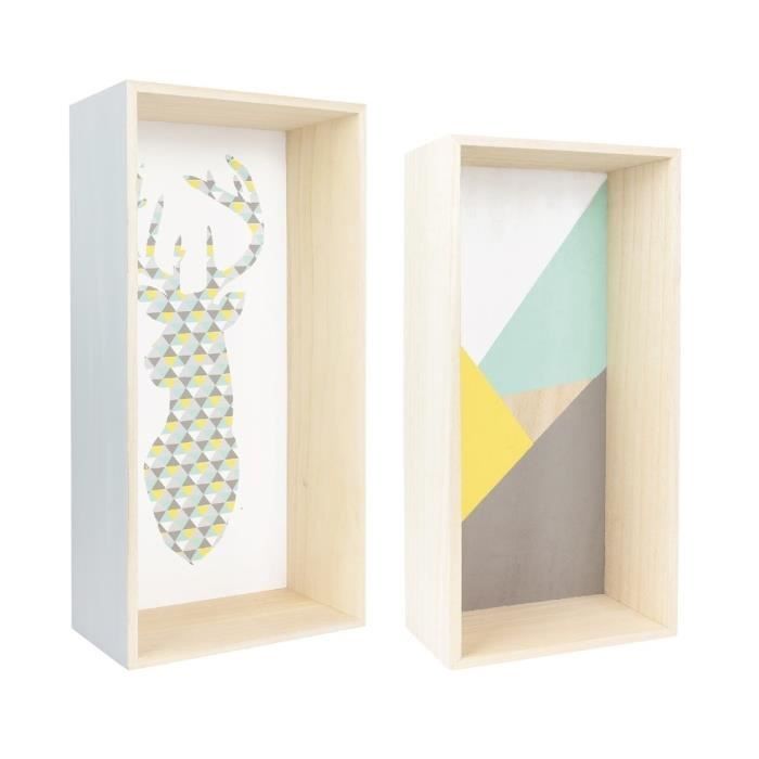 THE HOME DECO FACTORY Lot de 2 étagères rectangulaires - Bois - 22x11x44 cm - Vert et gris