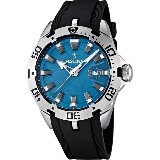 Montre Sport Design Bleue - Cadran Noir, Boîtier Acier Rose, Bracelet Caoutchouc Bleu, Neuf Sans étiquette