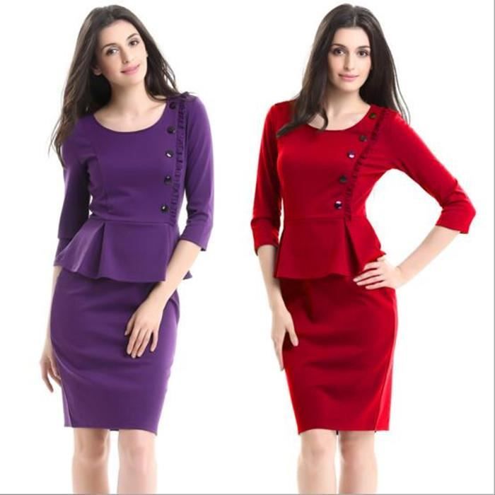Vintage Manches 3/4 Robe crayon Peplum cocktail... violet ...