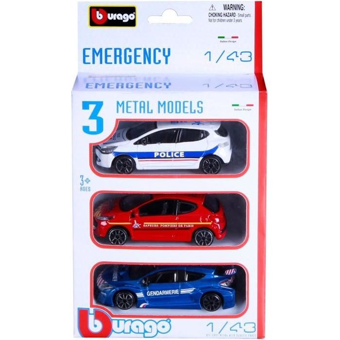 BBURAGO Lot de 3 voitures d'intervention Police Gendarmerie 1/43ème