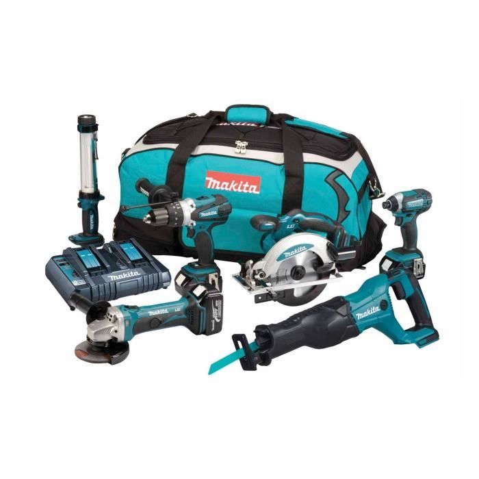 MAKITA Pack 6 machines DLX6044PT avec 3 batteries 18V 5Ah Li-ion, sac de transport et chargeur DC18RD