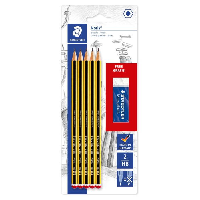 STAEDTLER - Blister de 5 crayons graphite HB Noris® 120 + gomme