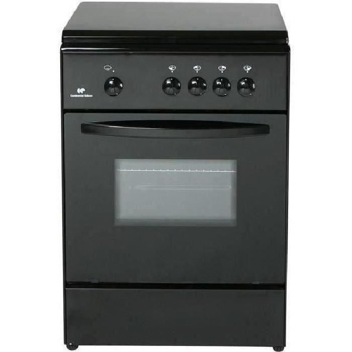 CONTINENTAL EDISON CECG6060B2 Cuisinière table gaz-4 foyers-Four gaz-Nettoyage manuel email lisse-62L-A-L60 x H86cm-Noir