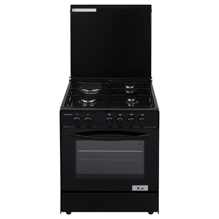OCEANIC OCEACM6060B8 - Cuisinière table mixte gaz / électrique-4 foyers-Four convection naturelle-65 L-A-L 60 x H 85cm-Noir
