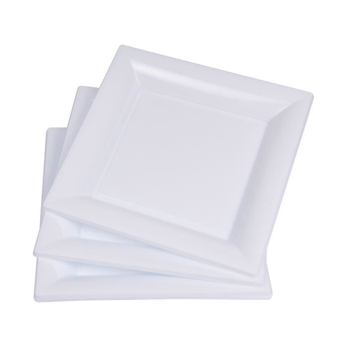 Lot de 6 assiettes carrées jetables 23x23 cm blanc