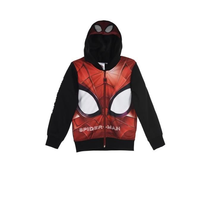 SPIDERMAN Sweat à capuche noir et rouge enfant garçon