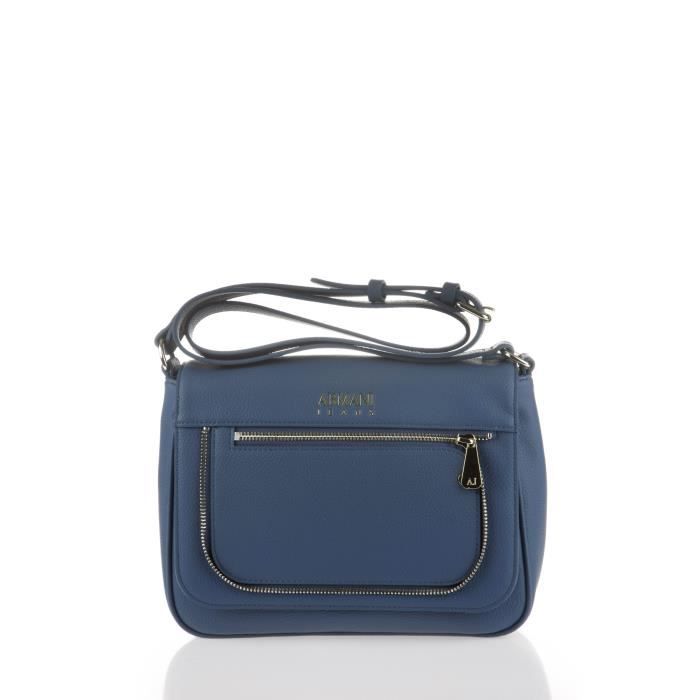 ARMANI JEANS - Sac Bandoulière à Rabat Bleu en Similicuir Grainé - Femme