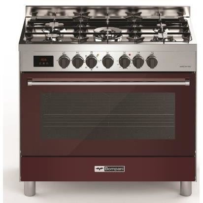 BOMPANI BTECH90BX Piano de cuisson gaz - 5 foyers - Four électrique - Catalyse - Bordeaux