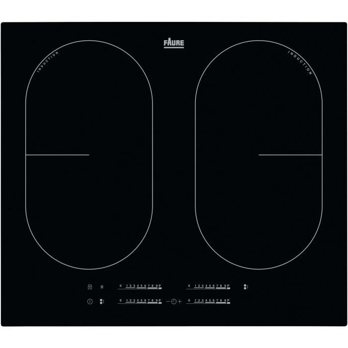 FAURE FID6470CB - Table de cuisson induction - 4 zones - 7350 W - L 59 x P 52 cm - Revêtement verre - Noir