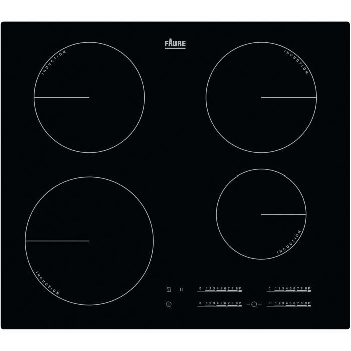 FAURE FIT6470CB - Table de cuisson induction - 4 zones - 7350 W - L 59 x P 52 cm - Revêtement verre - Noir
