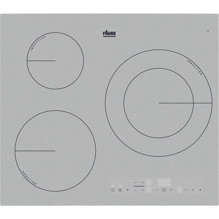 FAURE FIT6360CS - Table de cuisson induction - 3 zones - 7350 W - L 59 x P 52 cm - Revêtement verre - Silver