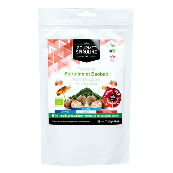 GOURMET SPIRULINE Poudre Spiruline-Baobab Bio - 250 g