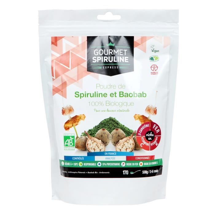 GOURMET SPIRULINE Poudre Spiruline-Baobab Bio - 500 g