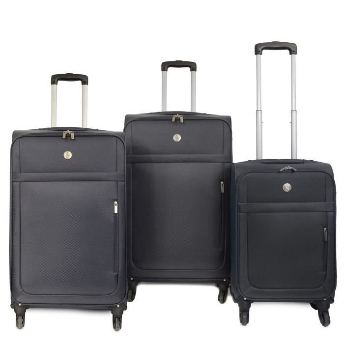 KINSTON Set de 3 valises Prague - 4 roues multidirectionnelles - Gris foncé