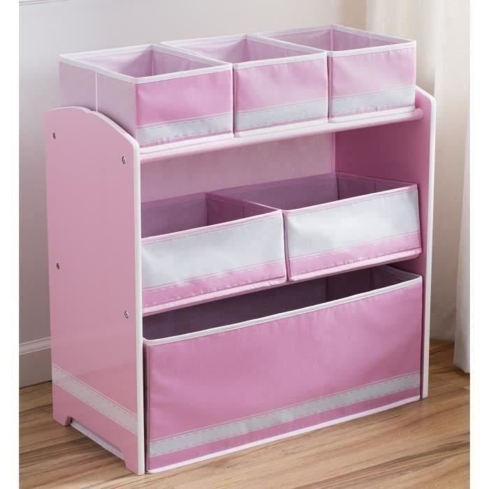 DELTAKIDS - Meuble Enfant en Bois avec 6 Rangements - Rose et Blanc