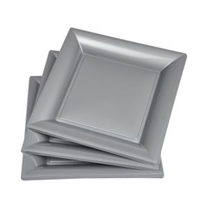 Lot de 6 assiettes carrées jetables 21,5x21,5 cm gris