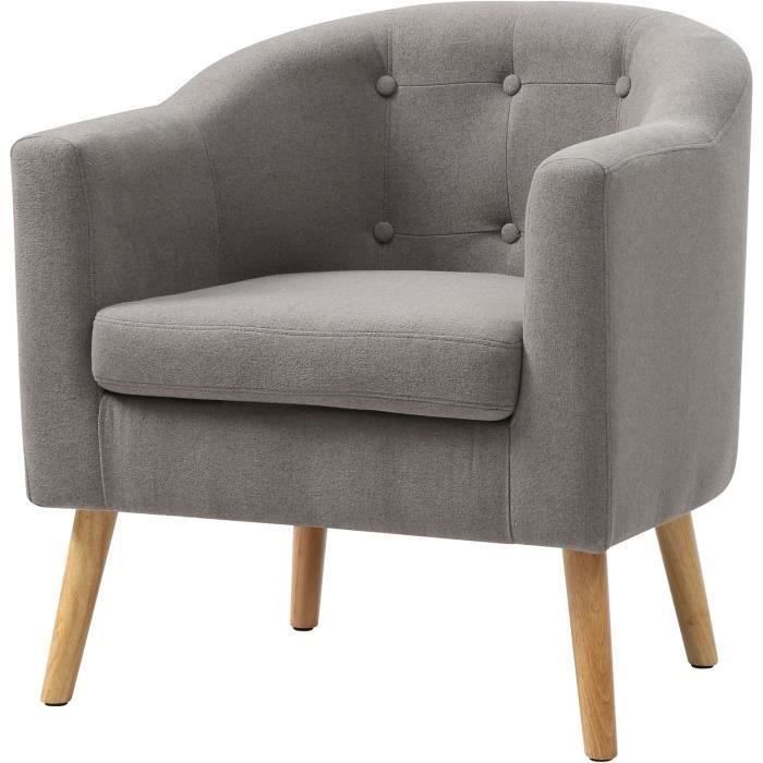 JOYCE Fauteuil pieds bois Hevea massif Tissu feutrine Gris Scandinave L 70 x P 64 cm