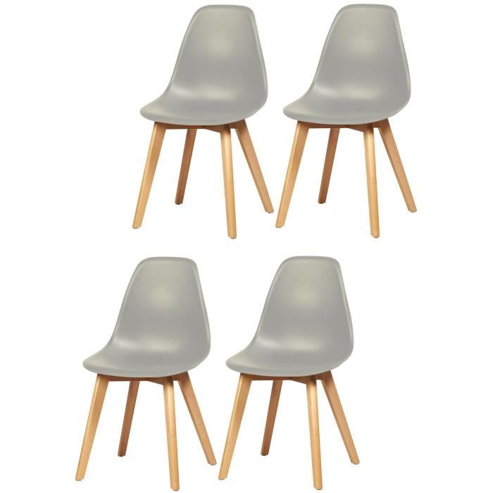 SACHA Lot de 4 chaises de salle a manger gris Pieds en bois hevea massif Scandinave L 48 x P 55 cm