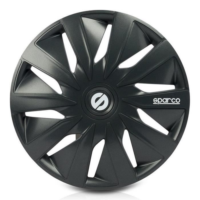 SPARCO LAZIO 14 Jeu de 4 enjoliveurs ABS haute resistance Anneau metallique de retention Excellente tenue Gris