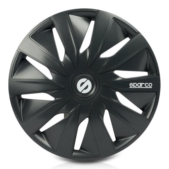 SPARCO LAZIO 16 Jeu de 4 enjoliveurs -  ABS haute resistance - Anneau metallique de retention - Excellente tenue - Gris