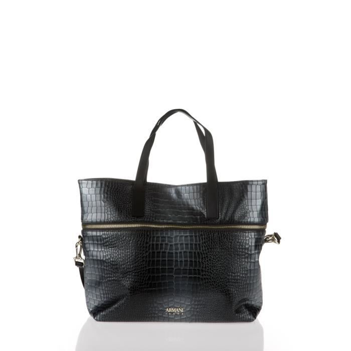 ARMANI JEANS - Sac Cabas Gris Effet Croco Métallisé - Femme