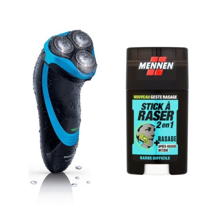 Pack : PHILIPS AT750/20 Rasoir électrique Aqua Touch Wet&Dry + MENNEN Stick à raser homme - Barbe difficile