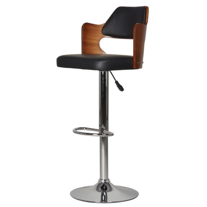 AVESTA Tabouret de bar télescopique en bois bambou et pieds métal chromé - Revêtement simili noir - Contemporain - L 43,5 x P 50 cm