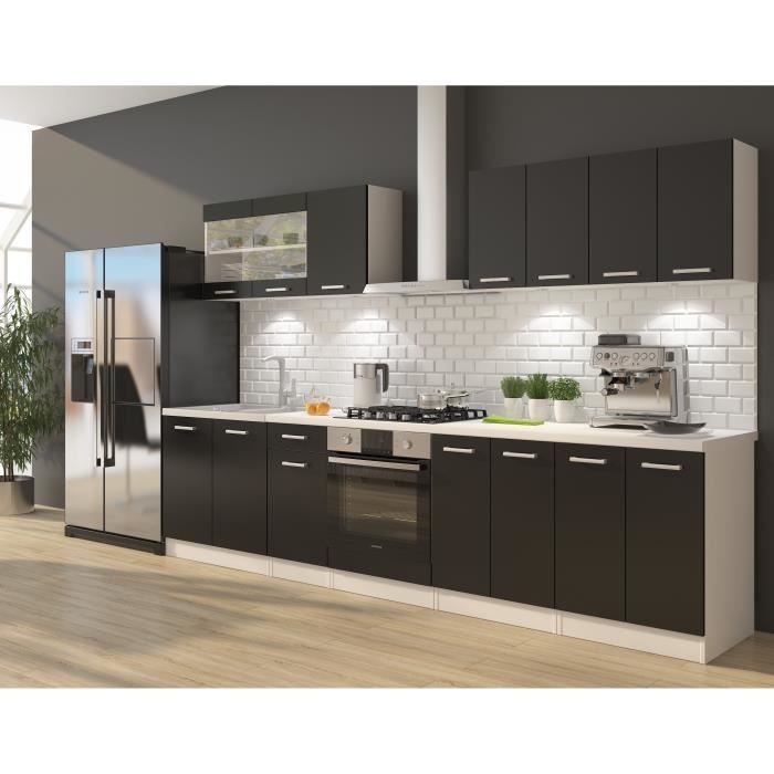 ULTRA Cuisine complète avec meuble four et plan de travail inclus L 300 cm - Noir mat