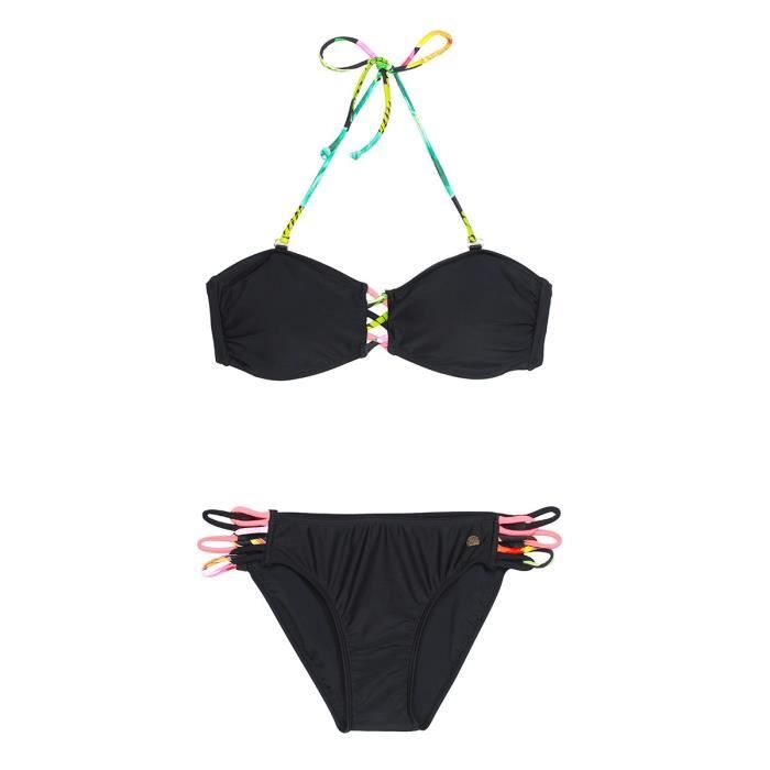 LONGBOARD Maillot de Bain à cordons 2 Pièces Noir Femme