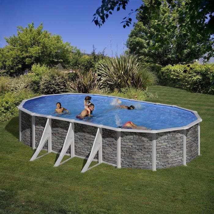 GRE Piscine ovale Cerdeña 730x375 cm h 120cm - Gris