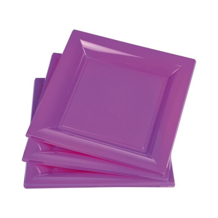 Lot de 6 assiettes carrées jetables 23x23 cm prune