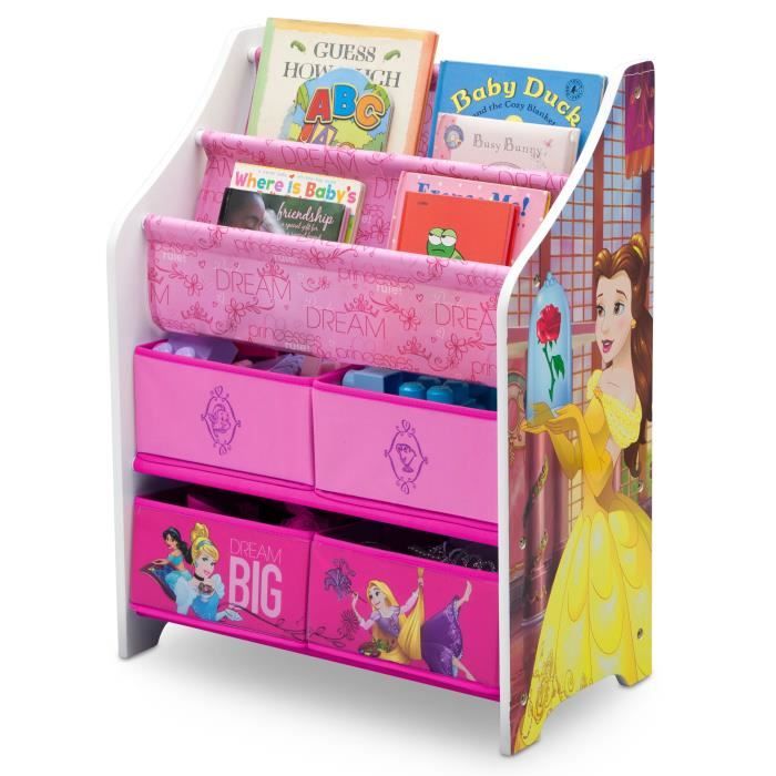 DISNEY PRINCESSES - Bibliothèque Enfant - Bois et Tissu - Rose et Multicolore