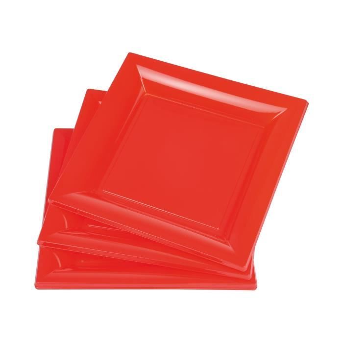 Lot de 6 assiettes carrées jetables 23x23 cm rouge