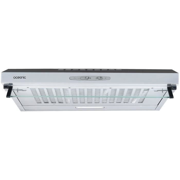 OCEANIC OCEAHC180S8 - Hotte box à recyclage - 187 m3 air / h - 3 vitesses - 65 dB - L 60 cm - Silver