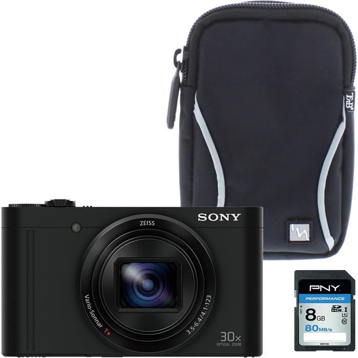 Pack SONY DSC-WX500B Appareil photo numérique compact + Carte mémoire SDHC 8 Go + Étui