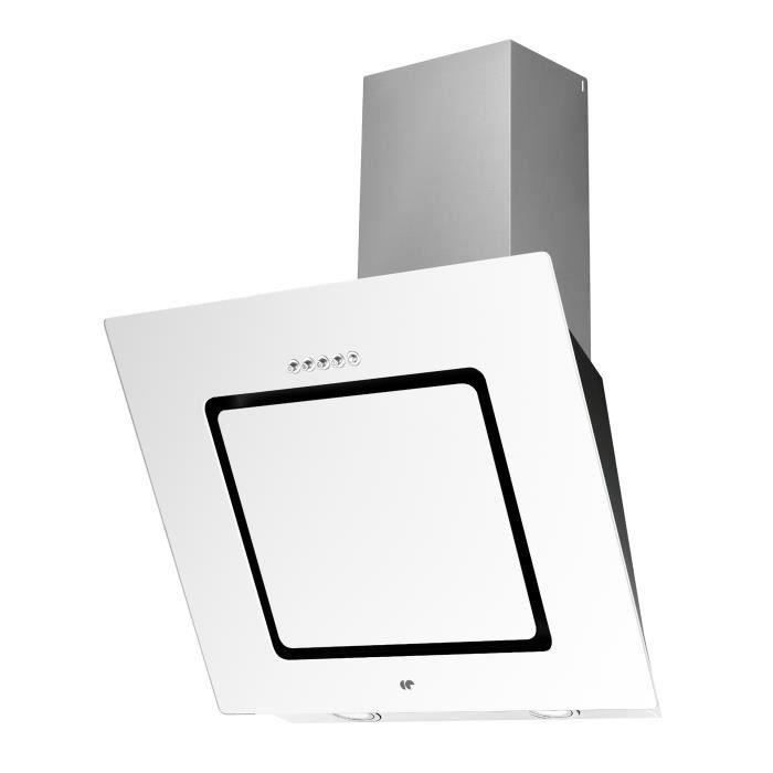 CONTINENTAL EDISON CEHDI6450VW hotte murale inclinée - Recyclage - 450m3-h - 70dB - 3 vitesses - L60cm - Blanc
