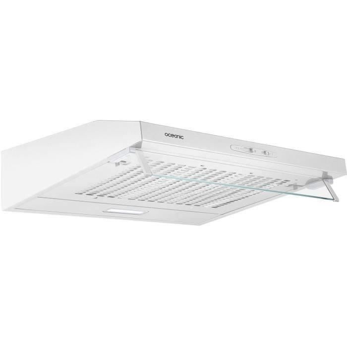 OCEANIC OCEAHC180W8 - Hotte box à recyclage - 187 m3 air / h - 3 vitesses - 65 dB - L 60 cm - Blanc