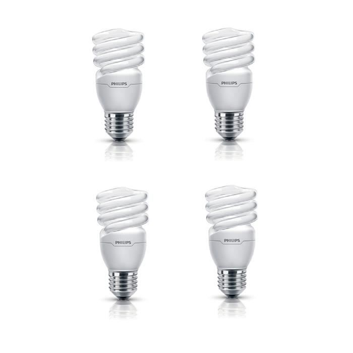 PHILIPS Lot de 4 ampoules fluo-compacte E27 12 W équivalent à 60 W