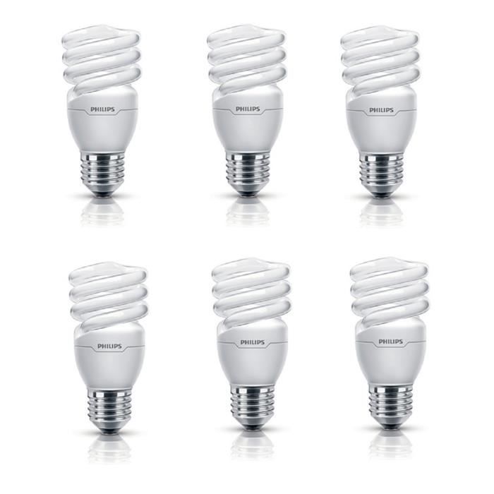 PHILIPS Lot de 6 ampoules fluo-compacte E27 12 W équivalent à 60 W